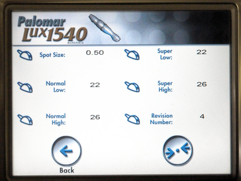 2012 Cynosure Lux 1540 XD Fractional Handpiece Palomar 10mm 15mm Spot Hand Piece