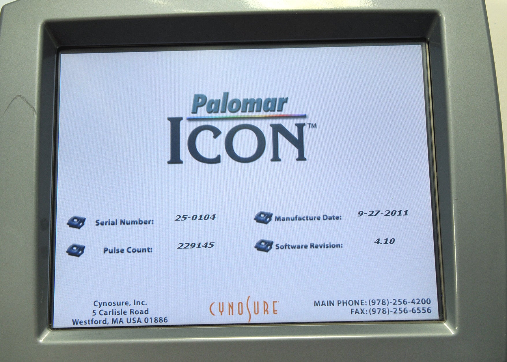 2011 Cynosure Palomar ICON System MaxG MaxRs MaxYs 1540 Fractional HP's