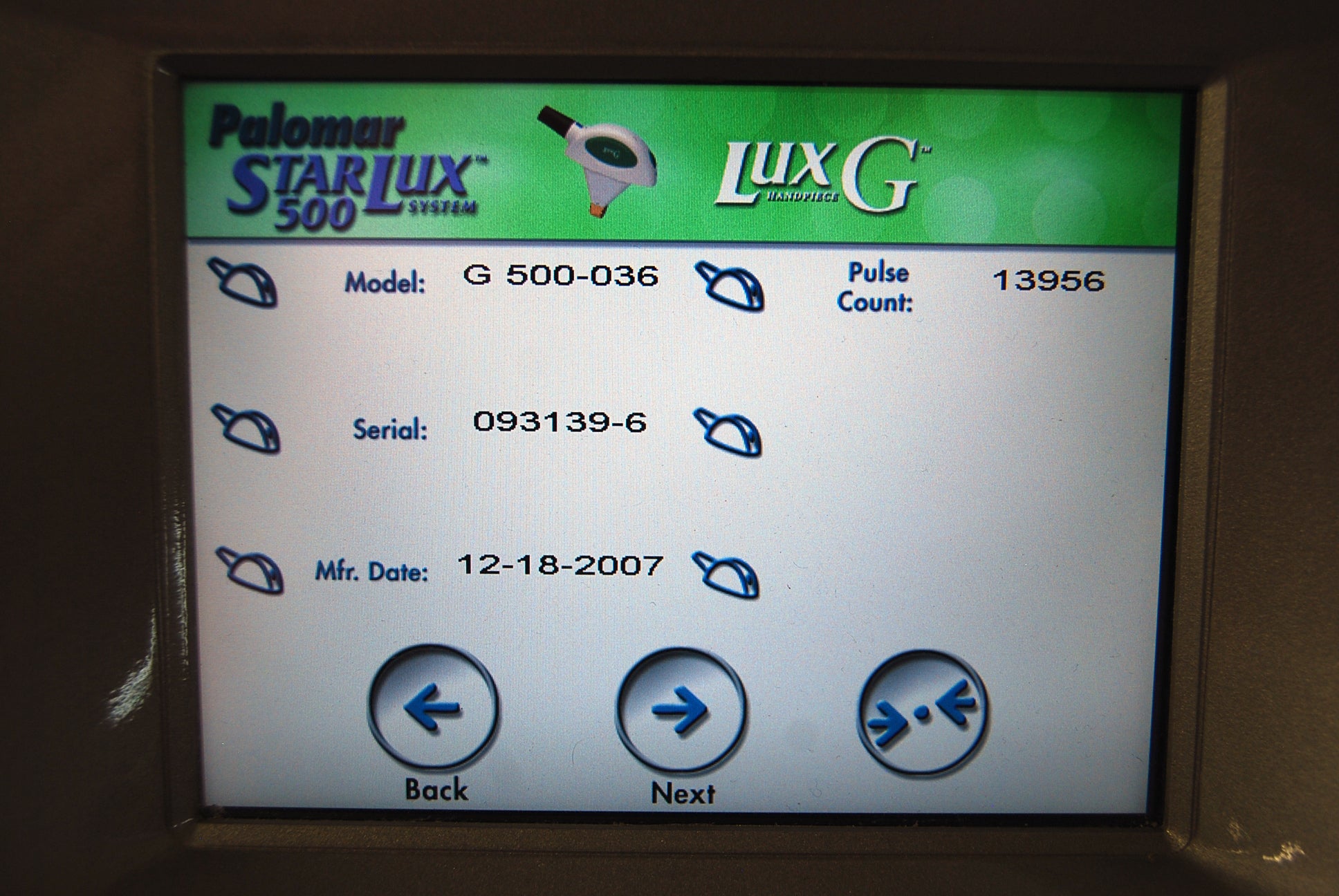 Cynosure Lux G 500 Handpiece StarLux Hand Piece LuxG Palomar 2007