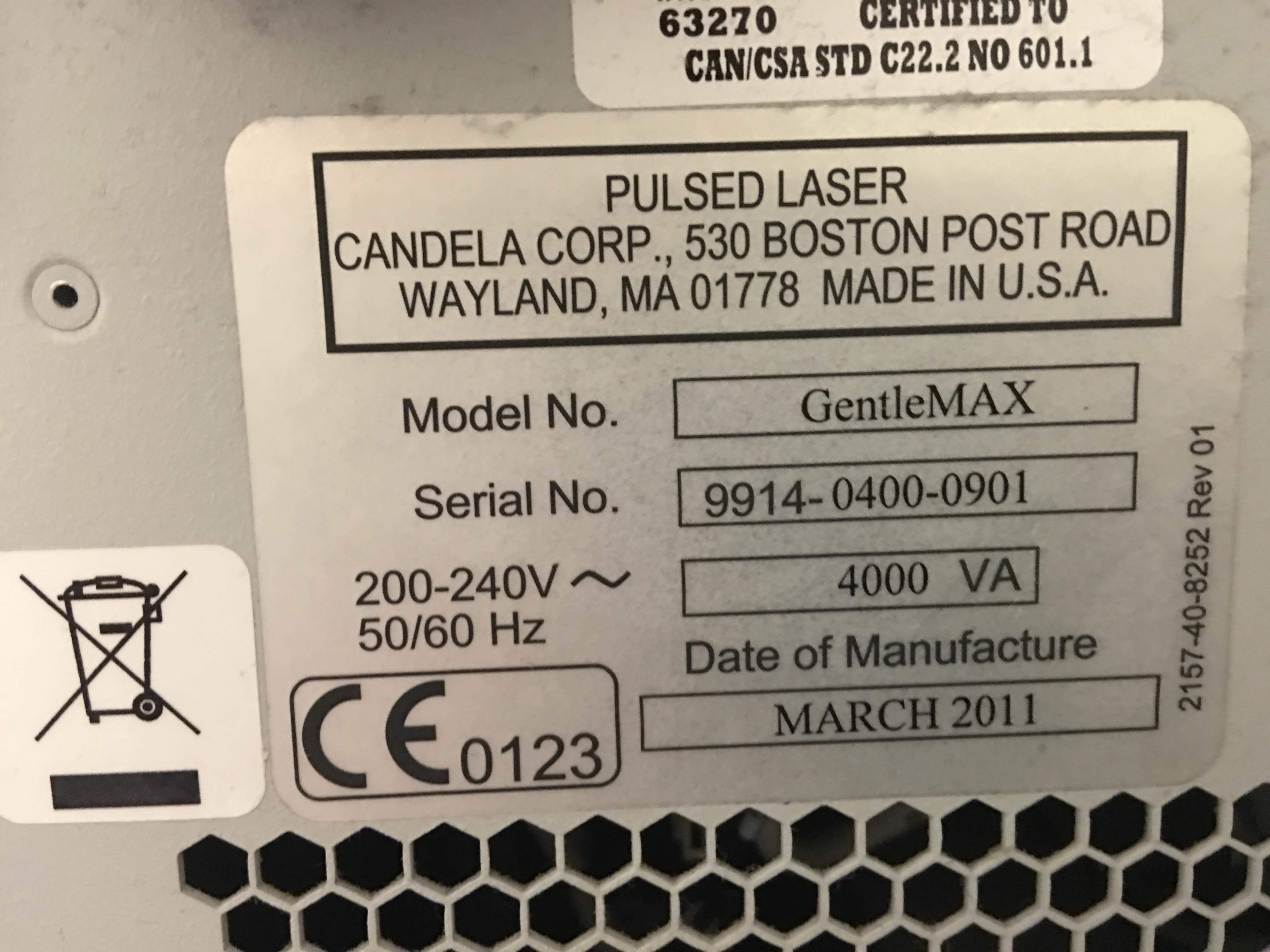 Candela GentleMAX Syneron Alexandrite Laser Yag Gentle Max Alex 2011