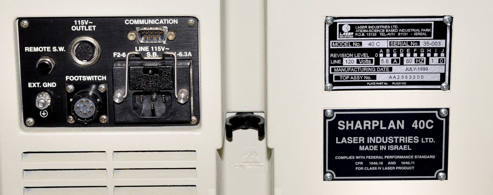 Laser Industries Sharplan 40C 40 Watt - CO2 Laser System Compact Powerful - 1999