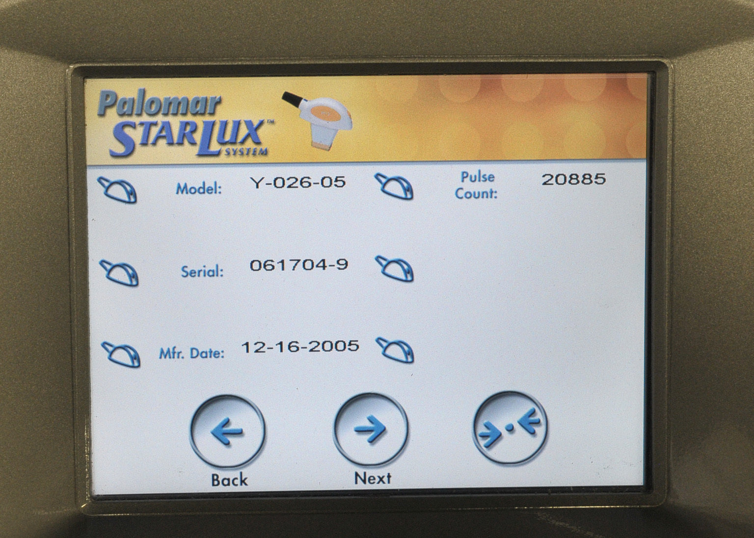 2005 Palomar StarLux Lux Y 300 IPL HandPiece Palomar 1520 Hand Piece - Low Shots