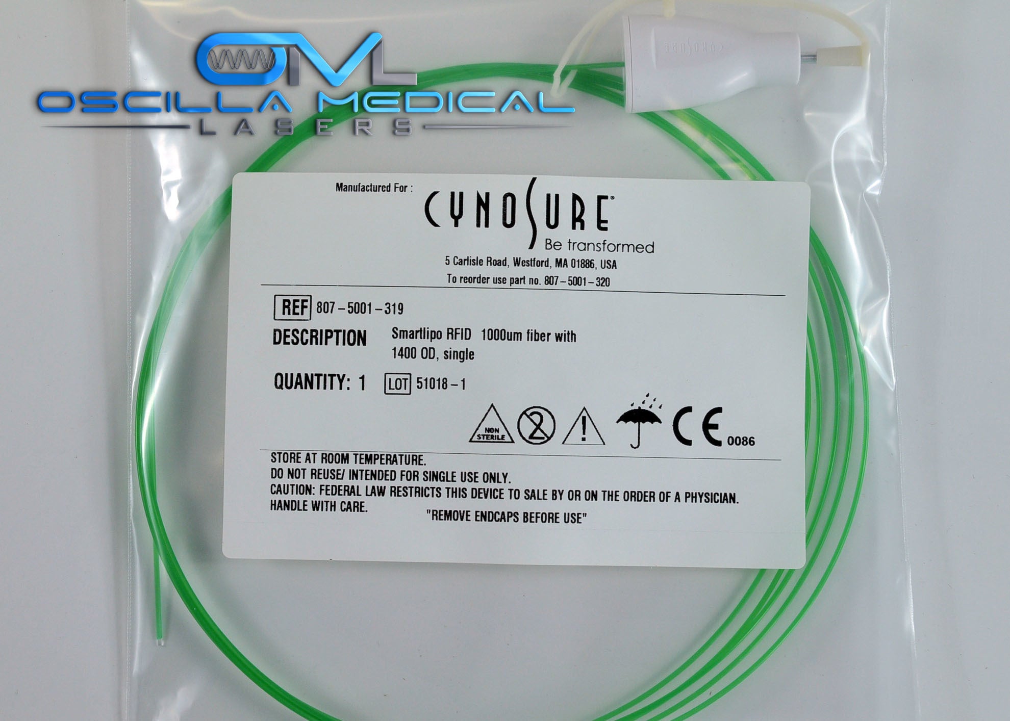 Cynosure SmartLipo 1000um Fiber RFID 1400 OD Single Green 807-5001-319 (5 Pack)