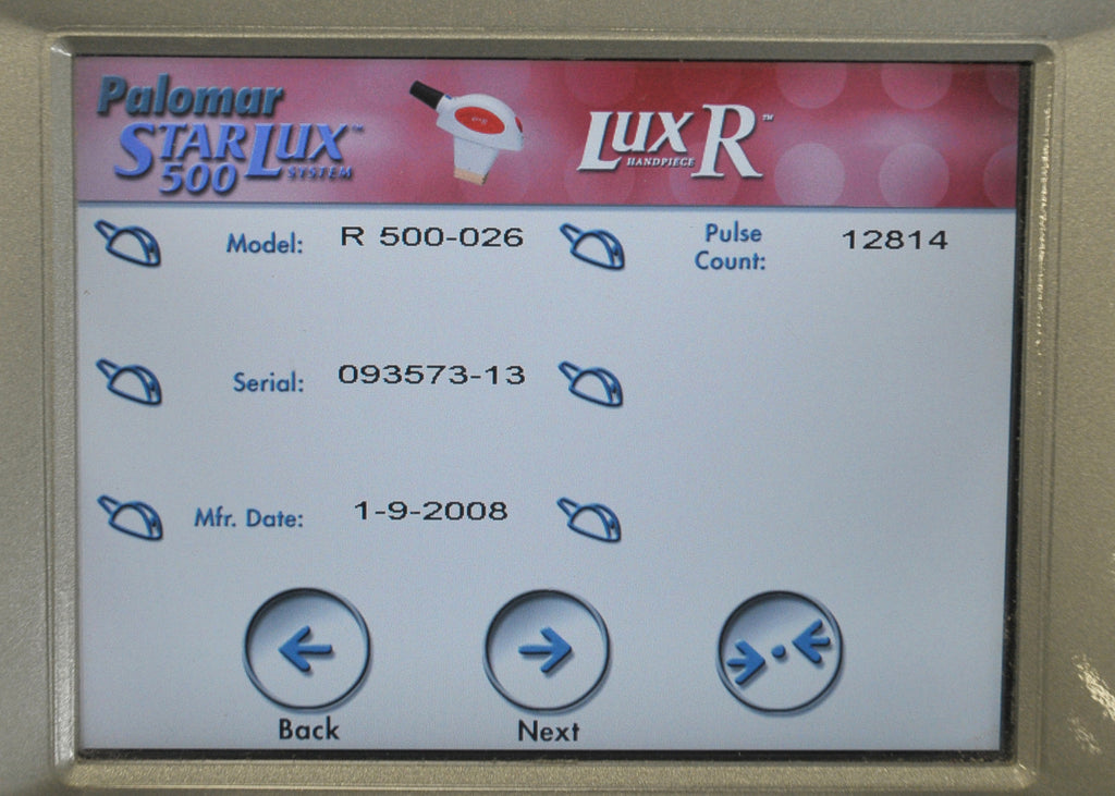 2008 Palomar StarLux 500 Lux R Handpiece LuxR Hand Piece Cynosure - LOW COUNTS!