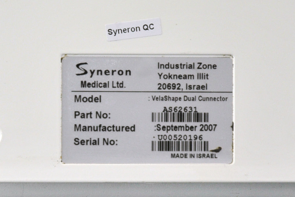 2007 Syneron VelaShape Dual Connector 2 HandPcs Cellulite Body Shaping - RF / IR