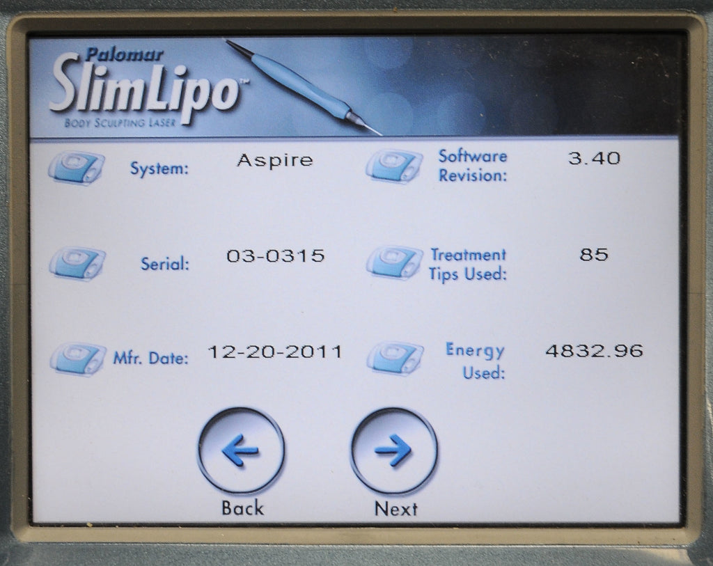 2011 Palomar Aspire SlimLipo Body Sculpting 40w System 2 Hand Pieces 40 Watts