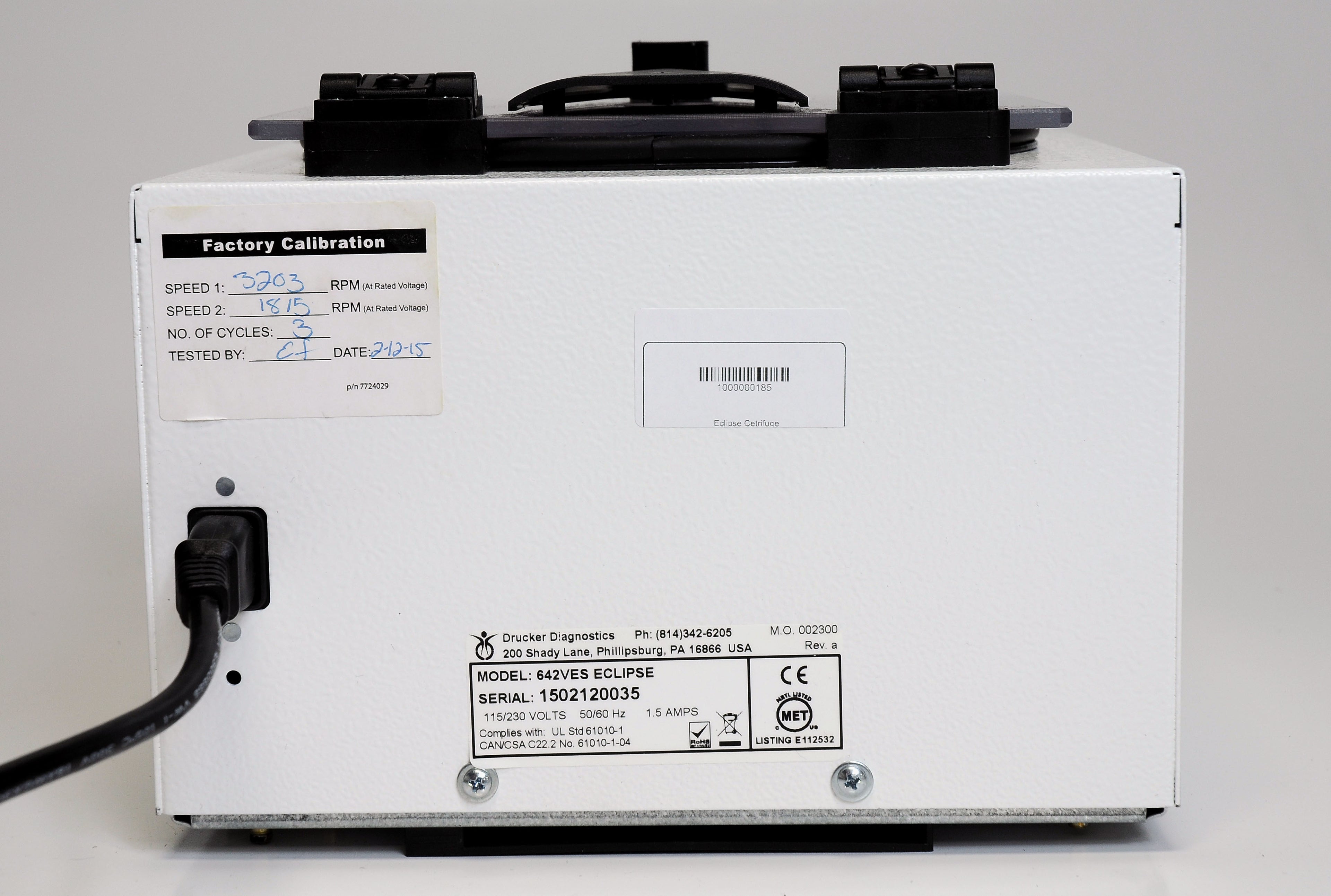 Centrifuge - ECLIPSE Aesthetics 642VES - Drucker Diagnostics Test Tube USA Made