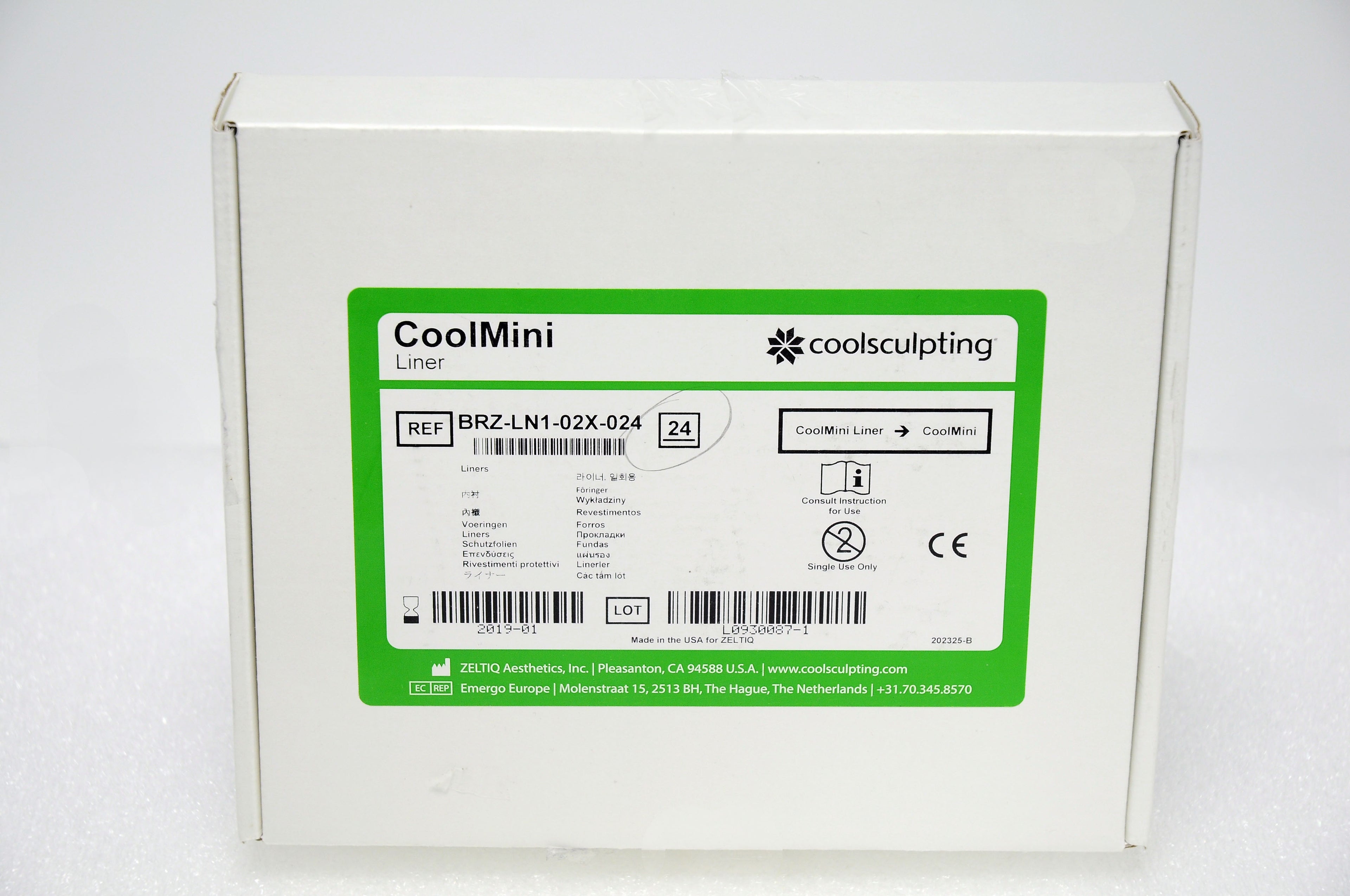 Coolsculpting CoolMini Card 24 Cycle Zeltiq Green BRZ-CD4-02X-024 Gel Trap Liner