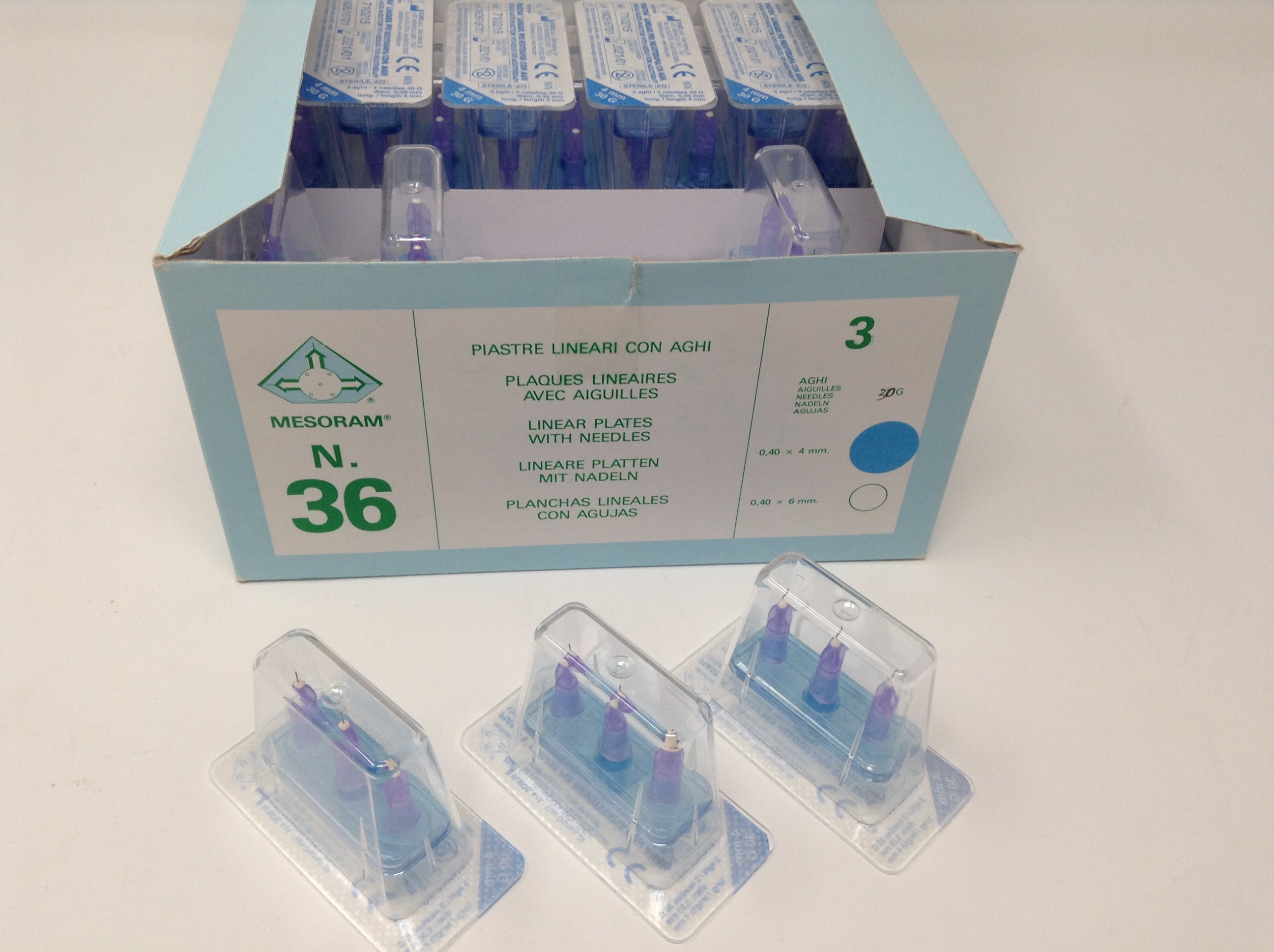 Piastra Mesoram Multi-Injectors Linear 3-needle connections 30G/0.30x4mm 36pcs