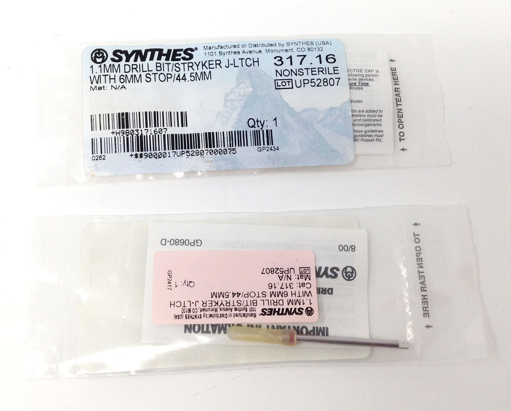 Stryker J-LTCH Synthes 1.1 mm w 6mm Stop Drill Bit Stop Drill - Lot of 2