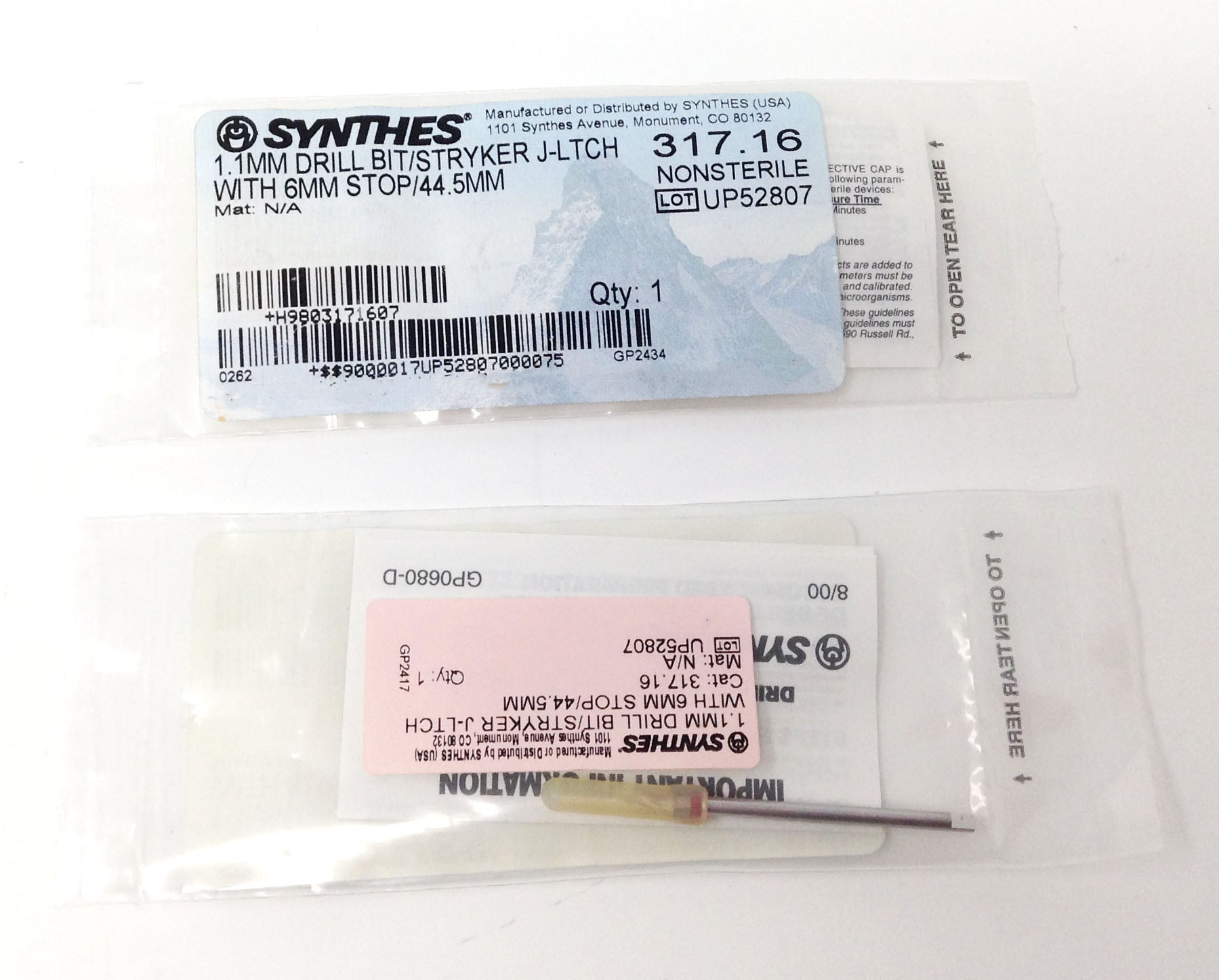 Stryker J-LTCH Synthes 1.1 mm w 6mm Stop Drill Bit Stop Drill - Lot of 2