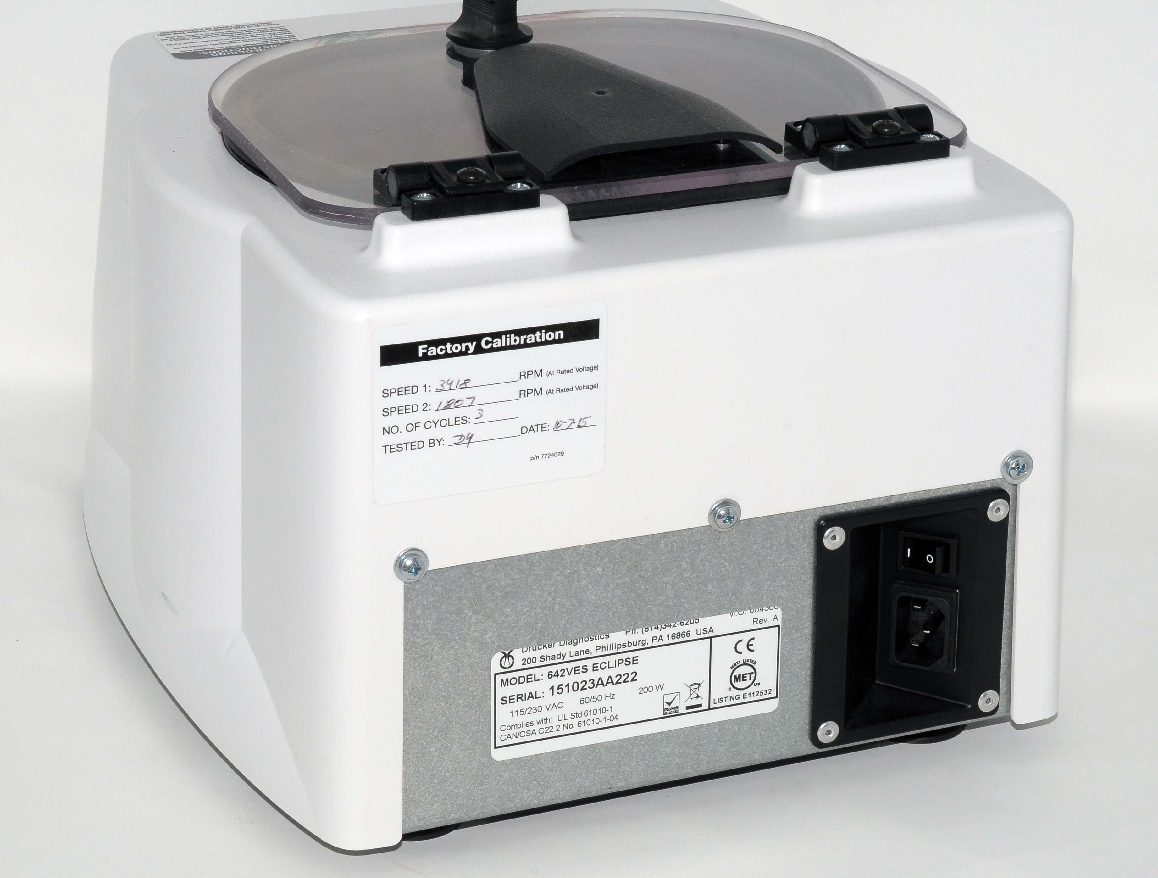 Drucker Diagnostics Centrifuge ECLIPSE Aesthetics Easy Spin PRP 642VES Test Tube