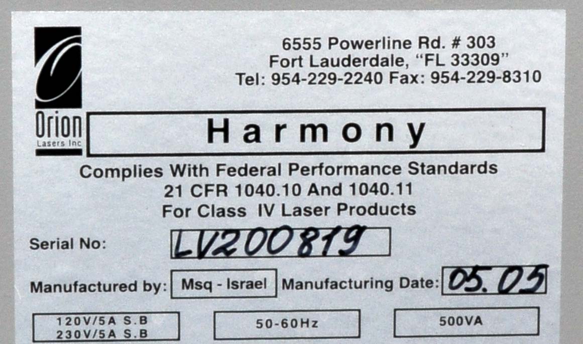2005 Orion Lasers Harmony Alma IPL w/3 Handpieces Hair Removal Pigment Vascular