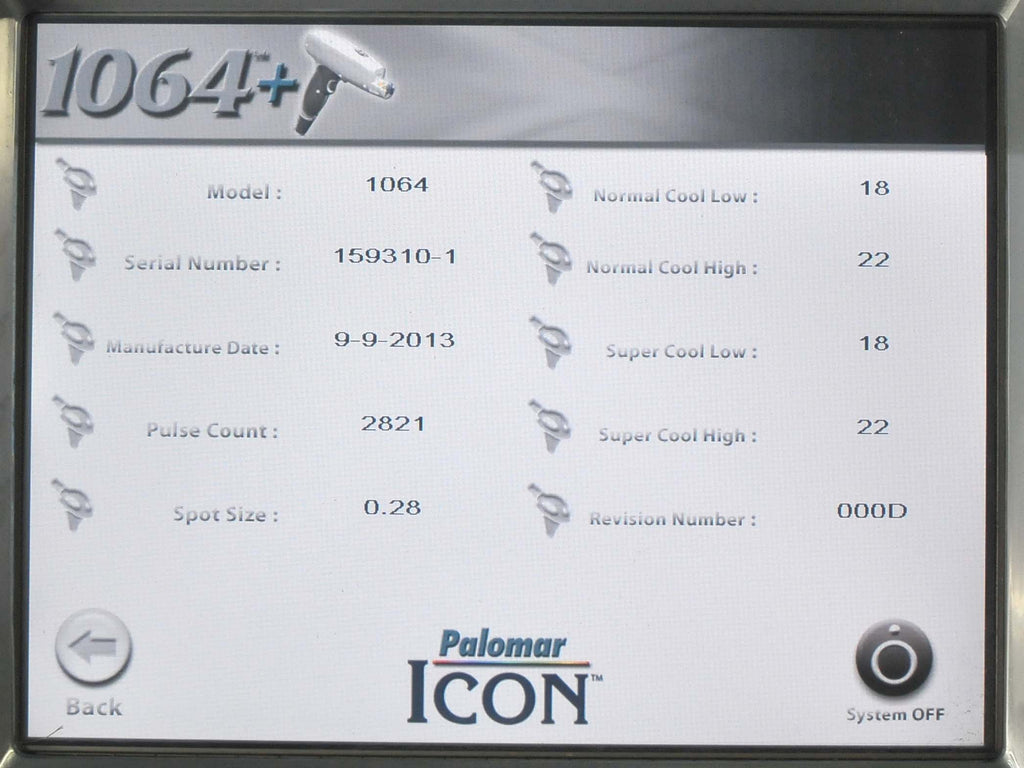 2013 Palomar ICON 1064 Laser HandPiece Hand Piece HP - Vein Lesion LOW COUNTS!