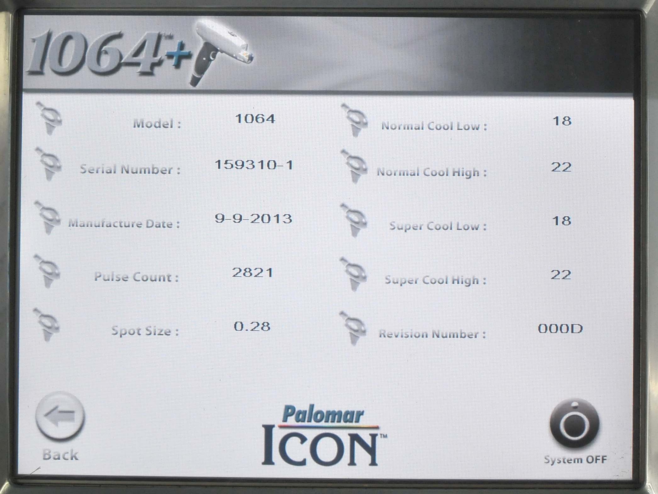 2013 Palomar ICON 1064 Laser HandPiece Hand Piece HP - Vein Lesion LOW COUNTS!
