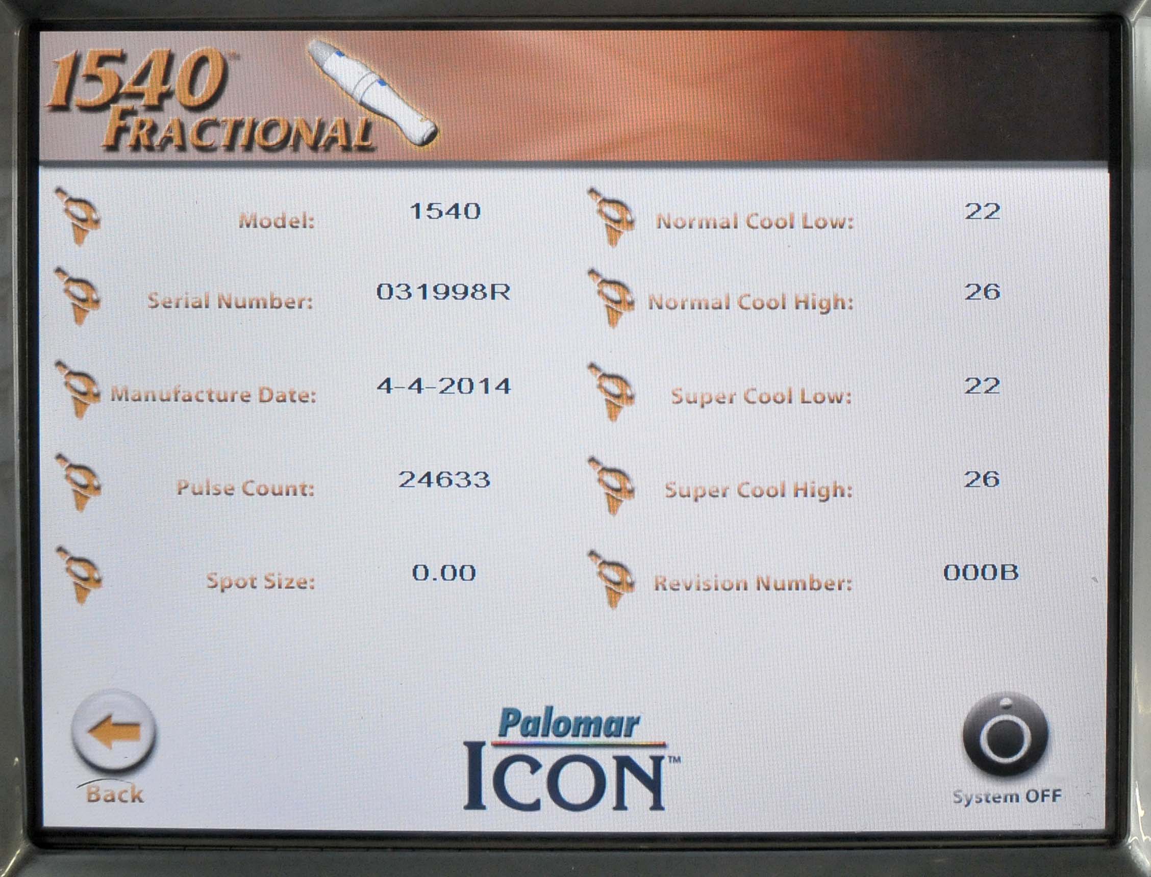 2014 Palomar ICON 1540 Fractional Handpiece w/ 15mm Spot & XD Tips - Low PULSE !