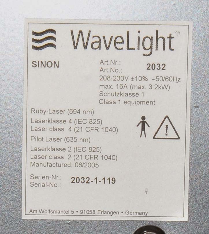 2005 Sinon WaveLight Ruby Laser 694nm Q-Switched Tattoo Pigmented Lesion Removal