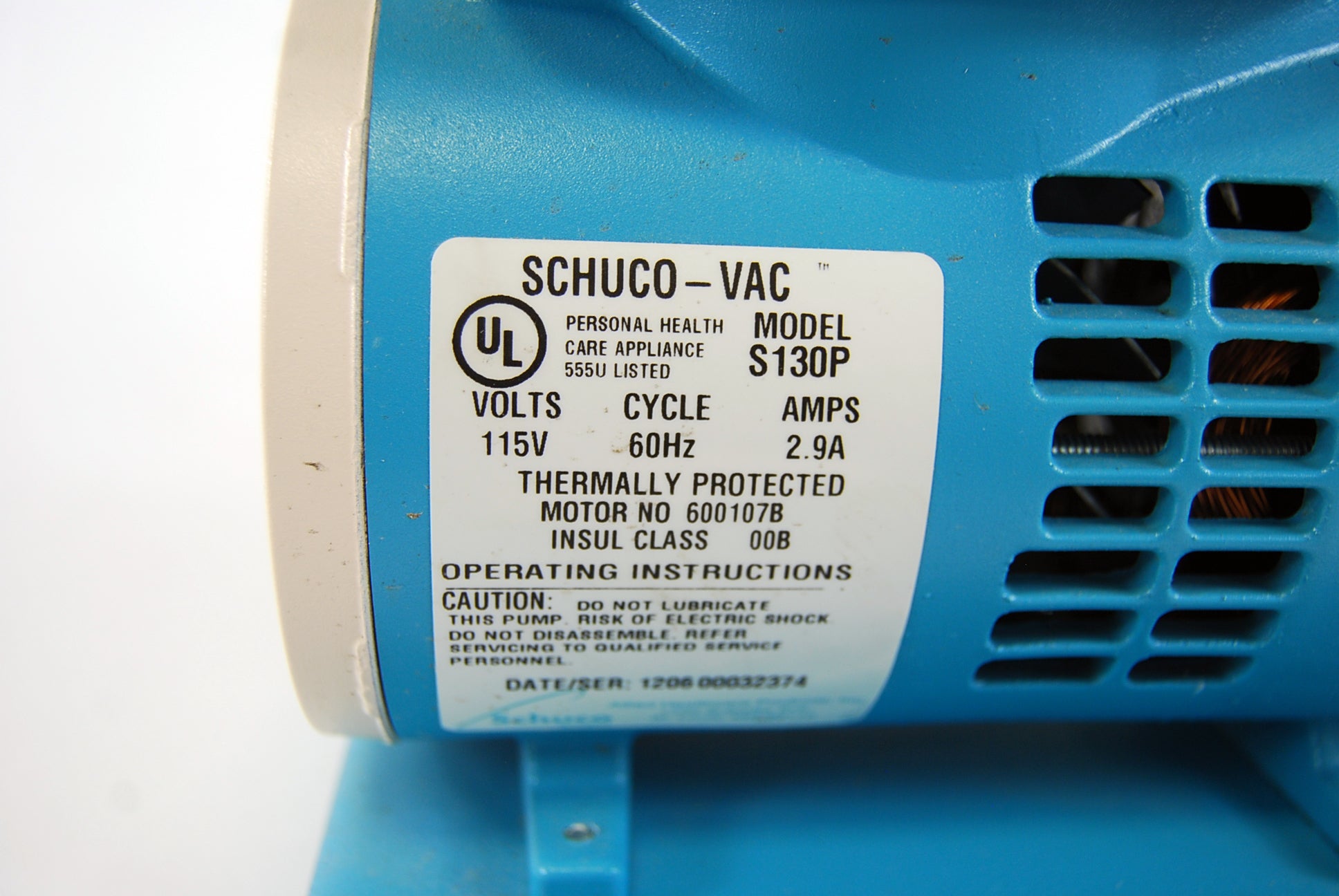 Schuco Vac S130P Aspirator Pump Motor Schuco-Vac Shuko Shuco 2.9A Schuko Schuko