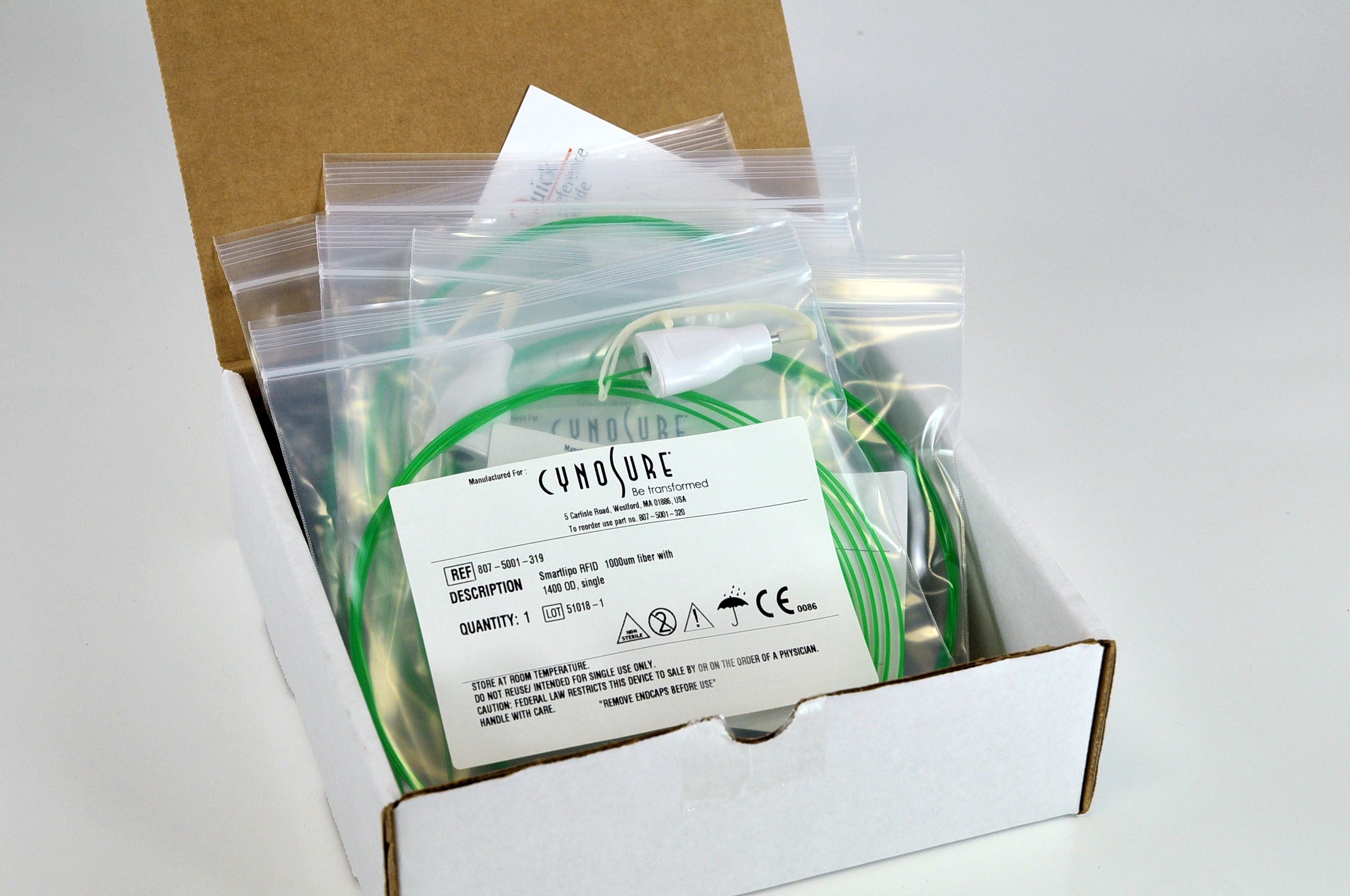 Cynosure SmartLipo 1000um Fiber RFID 1400 OD Single Green 807-5001-319 (5 Pack)