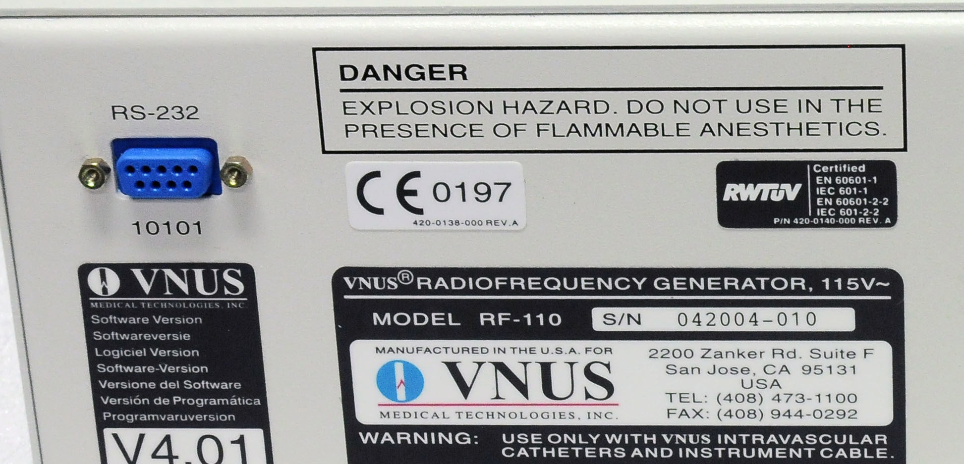 VNUS RadioFrequency Generator RF-110 Medical Technologies Radio Frequency RF