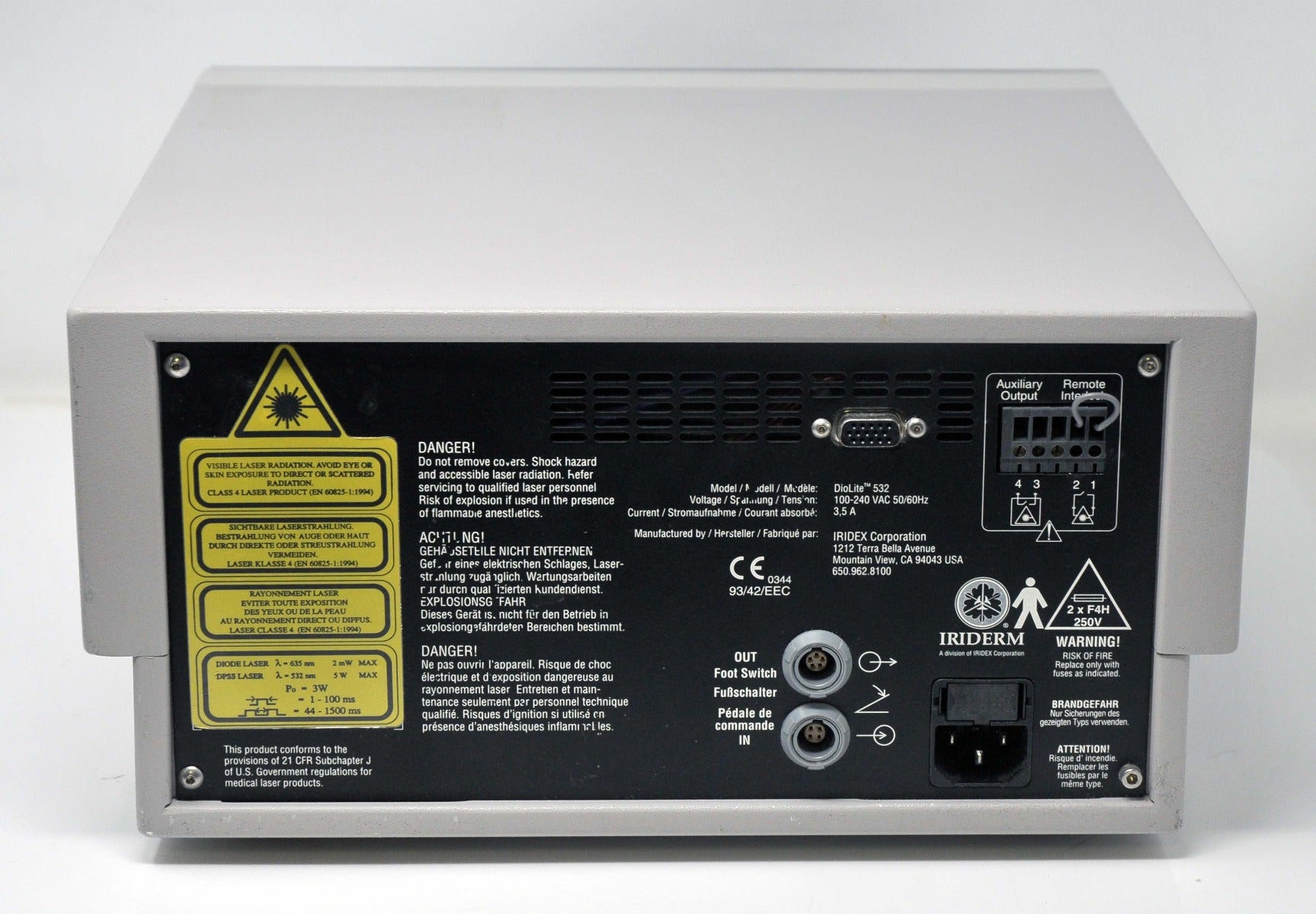 Iridex Iriderm DioLite Vascular Pigment Lesion Laser 532nm Diode W/Handpiece KTP