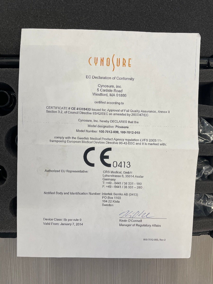 Cynosure PicoSure Tattoo Removal Laser Handpiece Kit