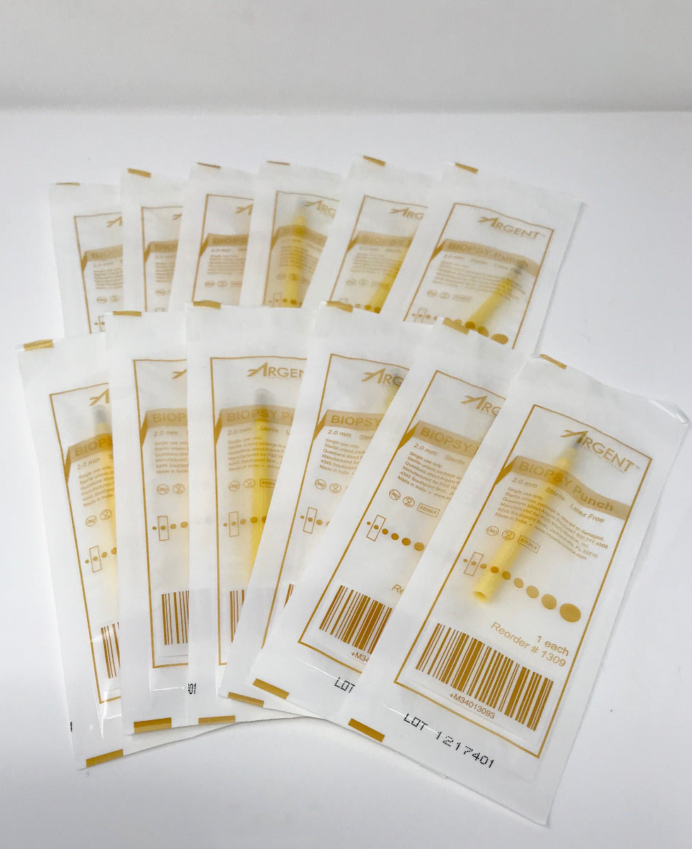 2.0mm Biopsy Punch Argent Yellow #1309 Clinical Testing Disposable Box Of 12