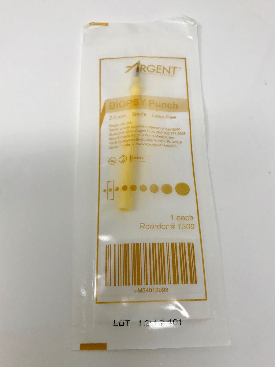 2.0mm Biopsy Punch Argent Yellow #1309 Clinical Testing Disposable Box Of 12