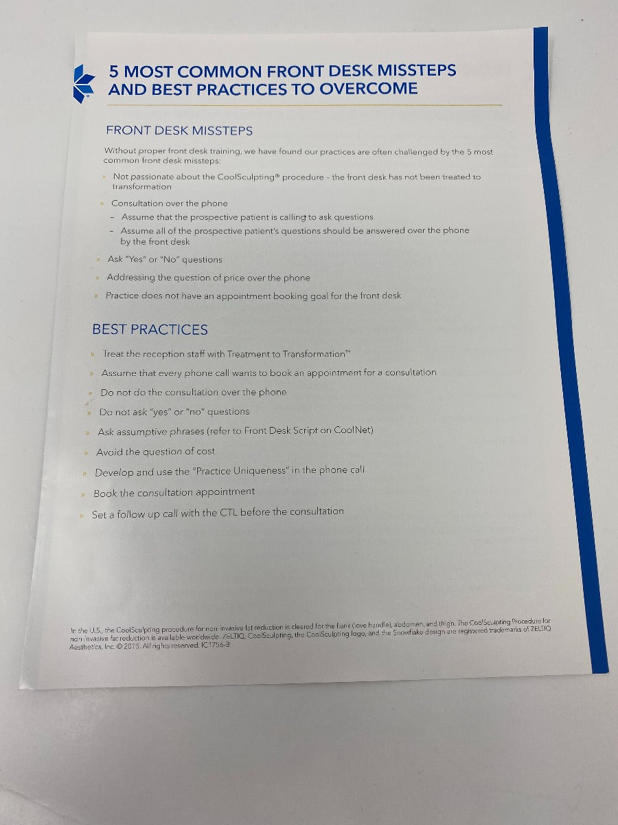 CoolSculpting Most Common Front Desk Missteps and Practices Informational Guide