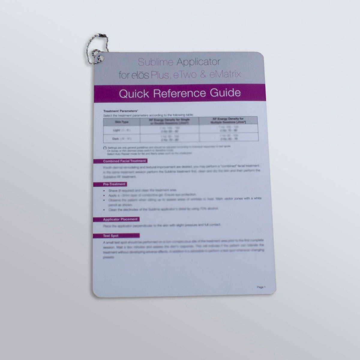 Syneron Candela Sublime Applicator Quick Reference Guide elos Plus eTwo eMatrix