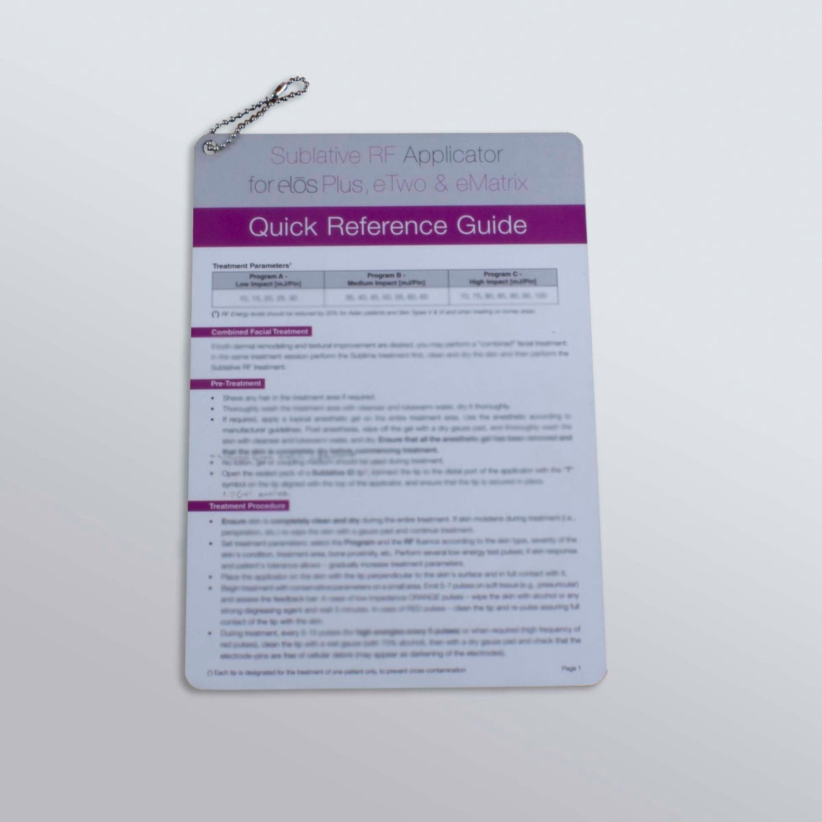 2015 Syneron Sublative RF Applicator HP Quick Reference Guide elos Plus eTwo eMatrix