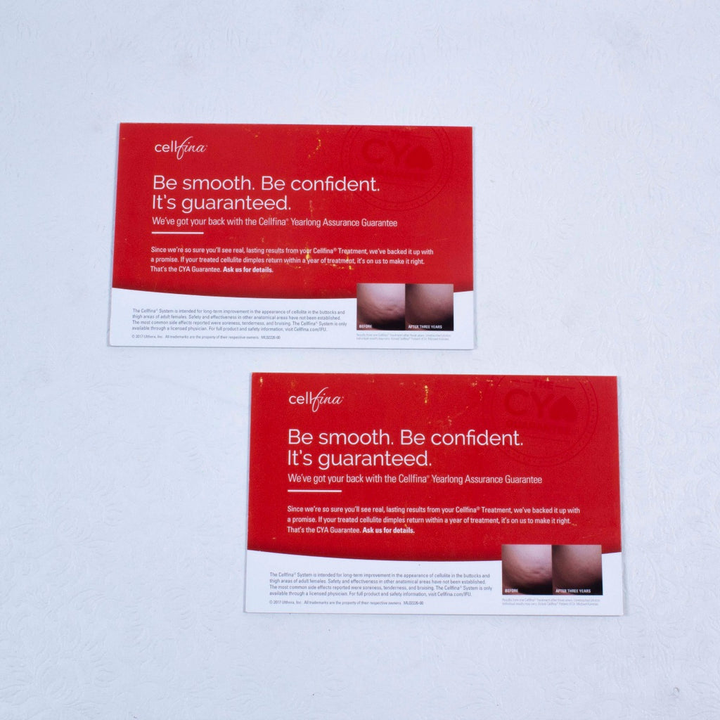 2 Used Ulthera Cellfina Patient Satisfaction Retreatment Guarantee Lobby Signs