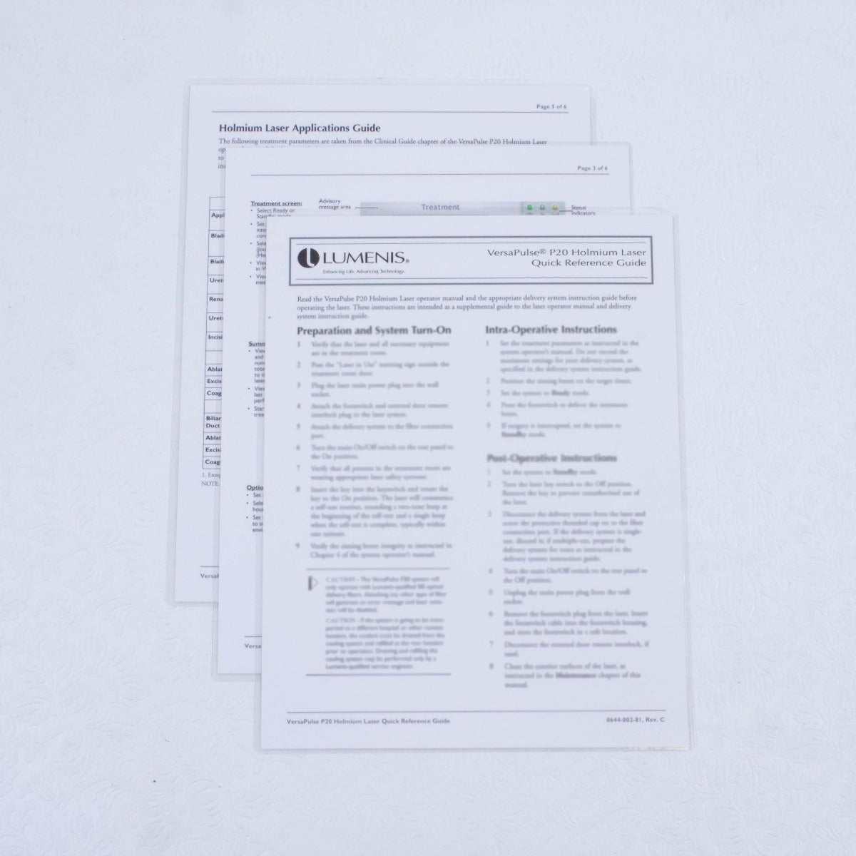 Lumenis VersaPulse P20 Holmium Laser Original Quick Reference Guide Manual