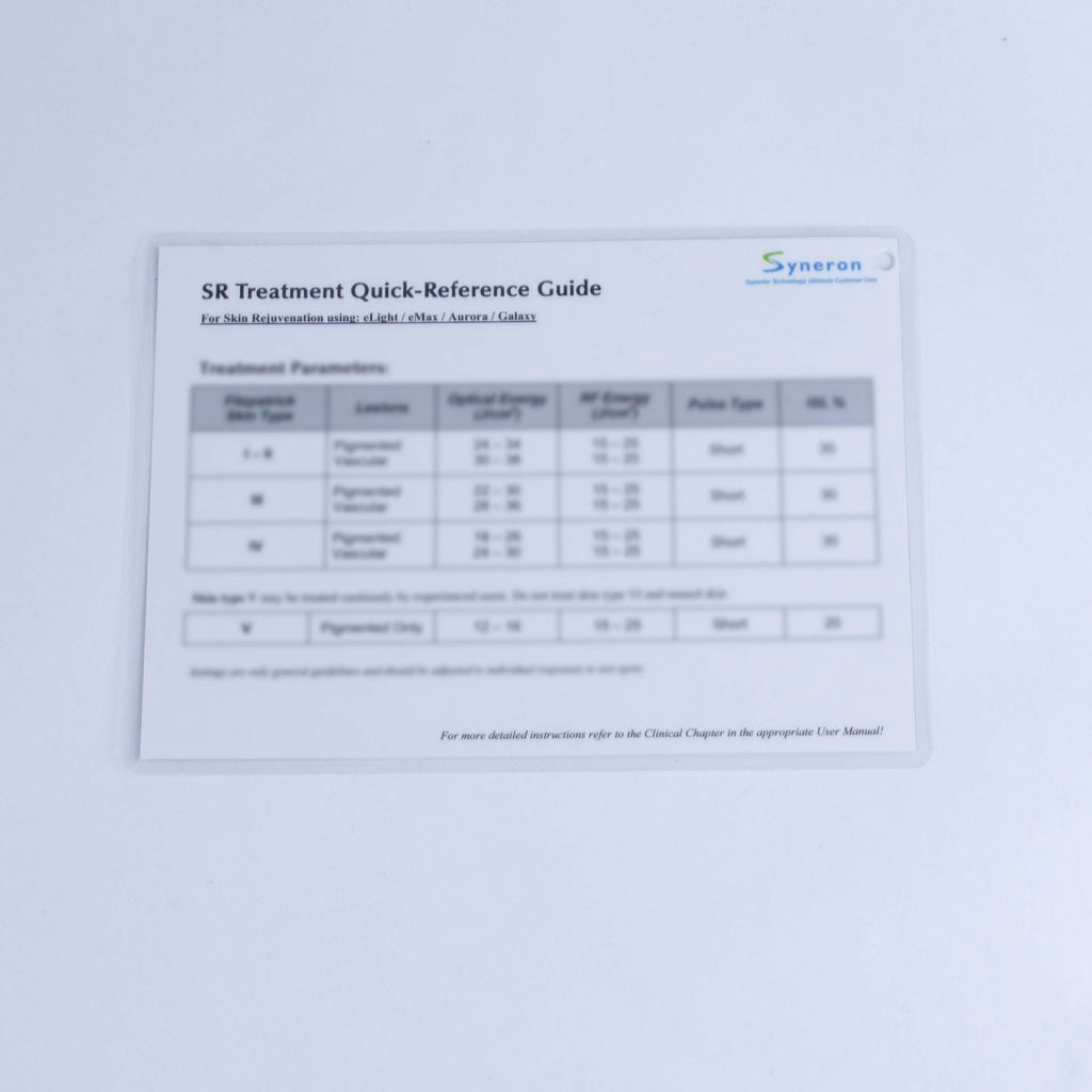 Syneron SR Skin Rejuvenation Treatment Quick Reference eLight eMax Aurora Galaxy