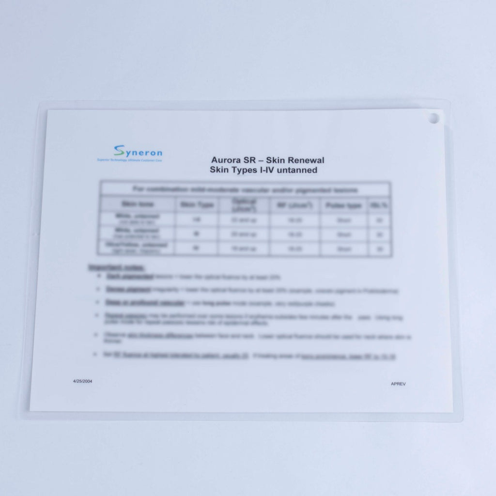Syneron Aurora DS SR Skin Renewal Hair Removal Quick Treatment Reference Guide