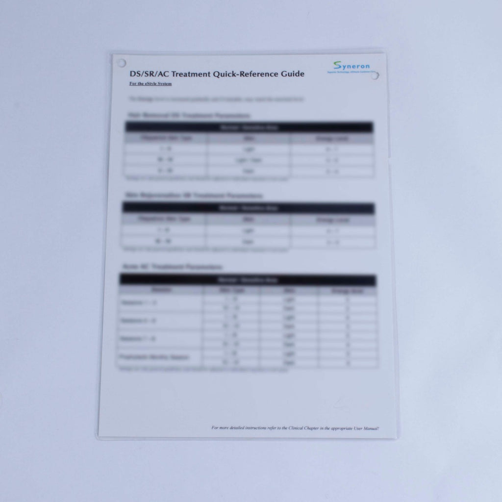 Syneron eStyle DS SR AC Hair Removal Skin Acne Treatment Quick Reference Guide