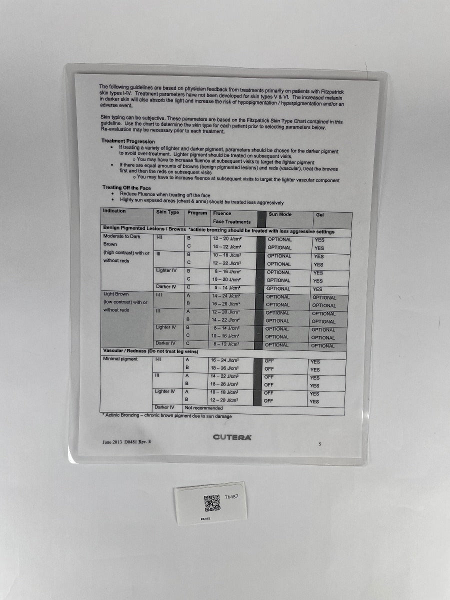 CUTERA Fitzpatrick skin types I-IV Guide D0481 Rev. E EXP 2013