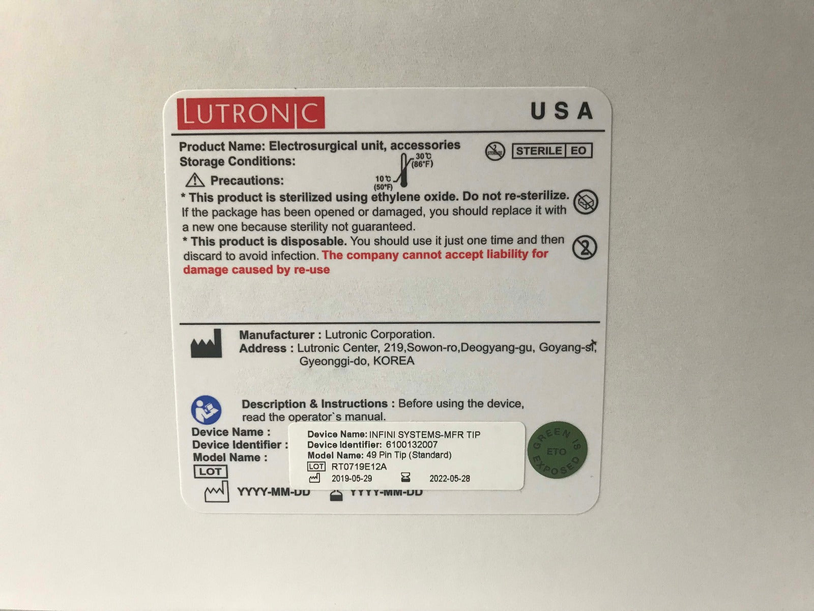 Lutronic Infini Standard Tip A 49 Lutronic Infinity RT0717A02A New in Box Of 10