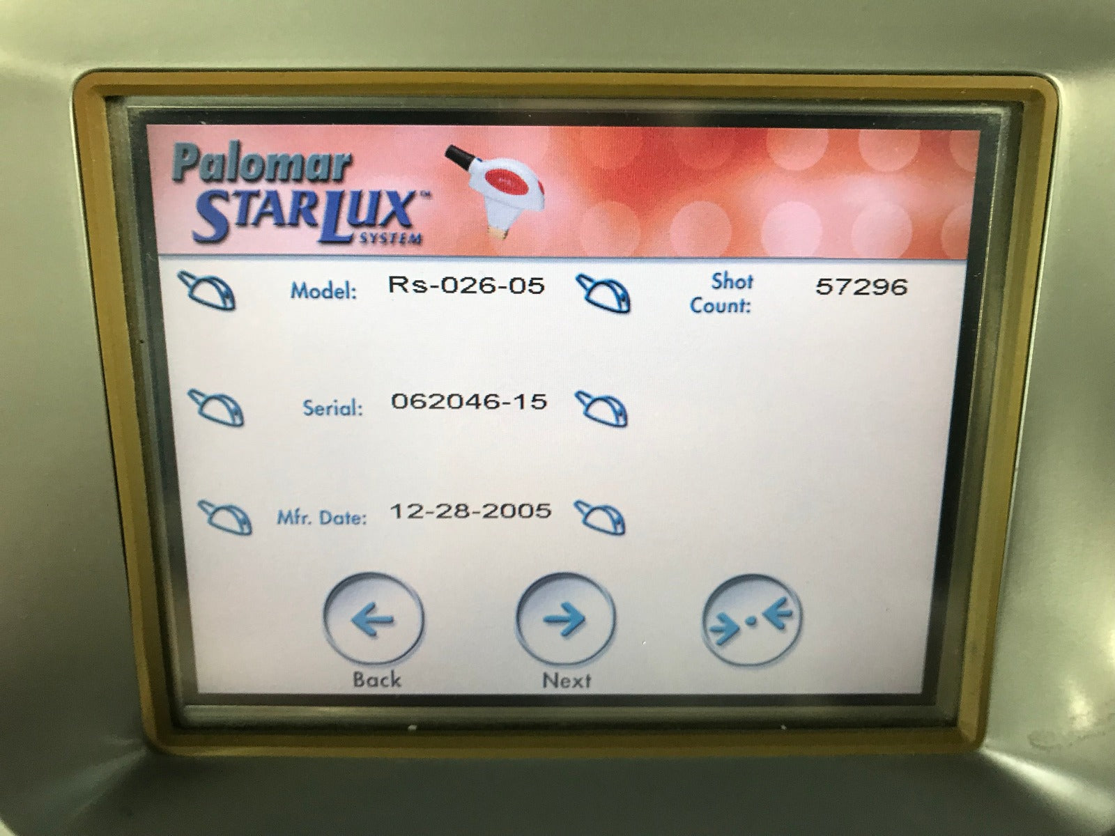 2005 Palomar Starlux 300 IPL Hair Removal Lux Rs Handpiece Damaged Crystal AS IS