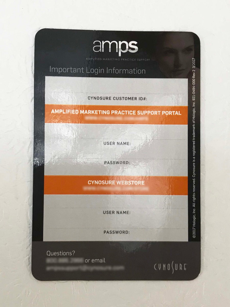 Cynosure AMPS Store Customer Login Information Reminder Magnet 921-0494-000 NEW