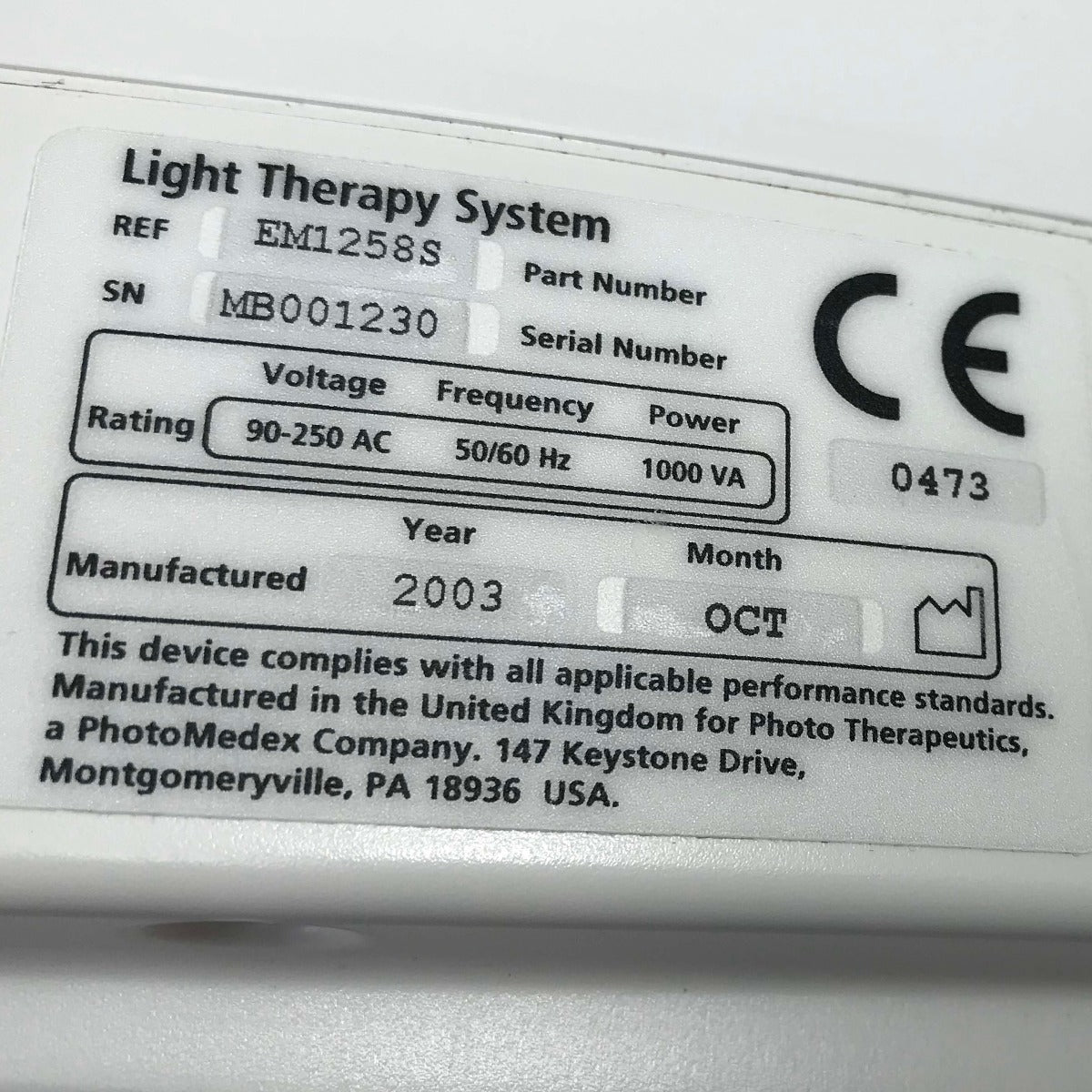 2004 PhotoMedex Omnilux Blue Photodynamic Light Therapy PDT EM1310 * PARTS AS-IS
