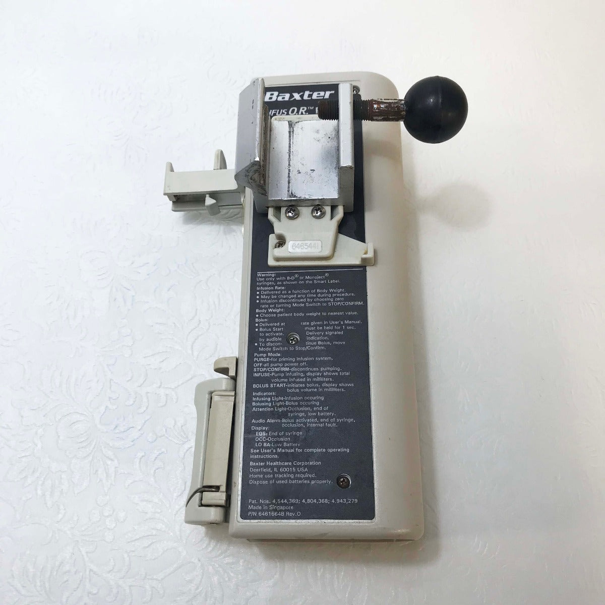 Baxter Infus OR Propofol Label 60cc IV Infusor Pump Bolus Infusion Unit