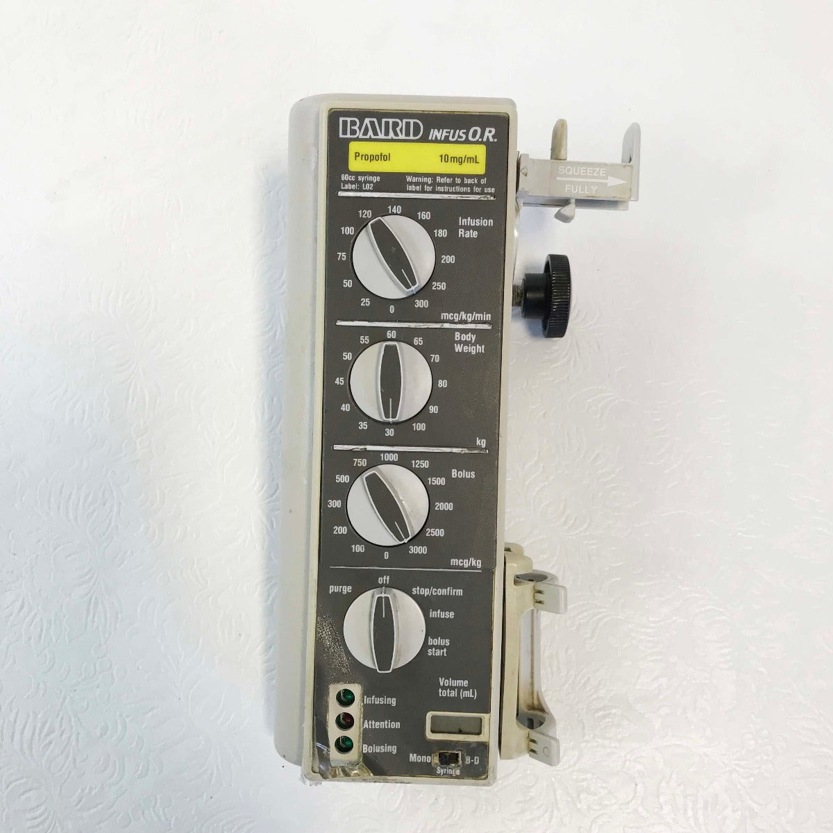 Baxter Infus OR Propofol Label 60cc IV Infuser Pump Bolus Infusion Unit - AS IS