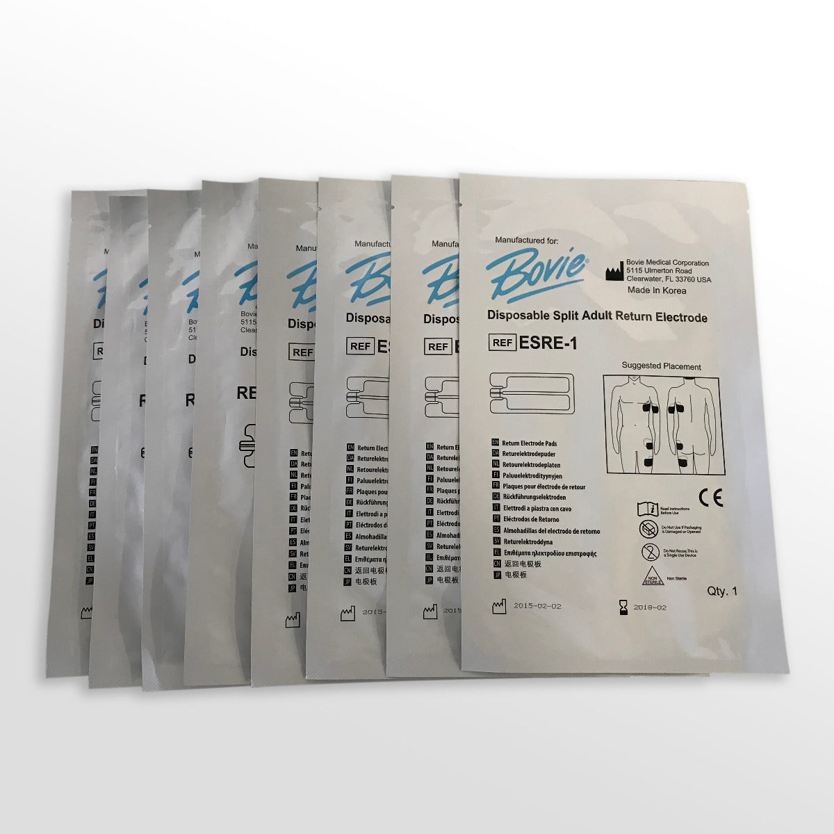 Bovie Disposable Split Adult Return Electrode Grounding Pad ESRE-1 Pack of 8