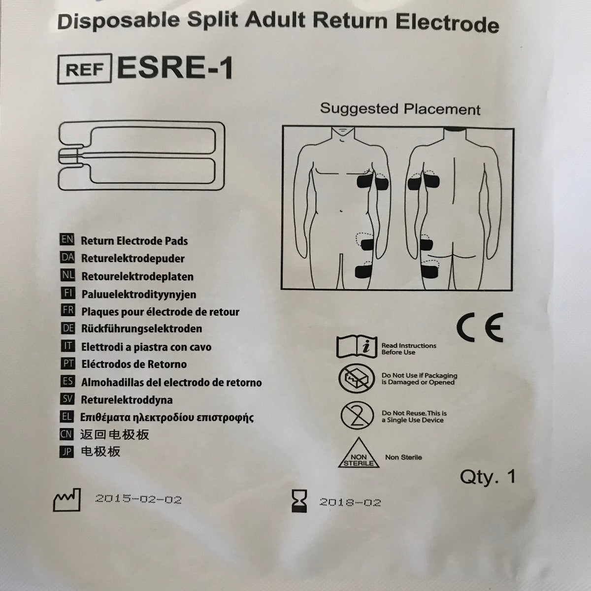 Bovie Disposable Split Adult Return Electrode Grounding Pad ESRE-1 Pack of 8
