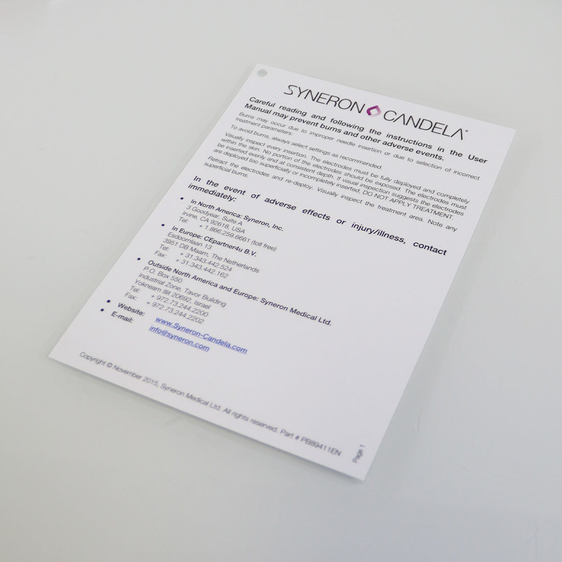 Syneron Candela Safety Quick Reference Guide Basic Protocol 11/2015 PB89411EN