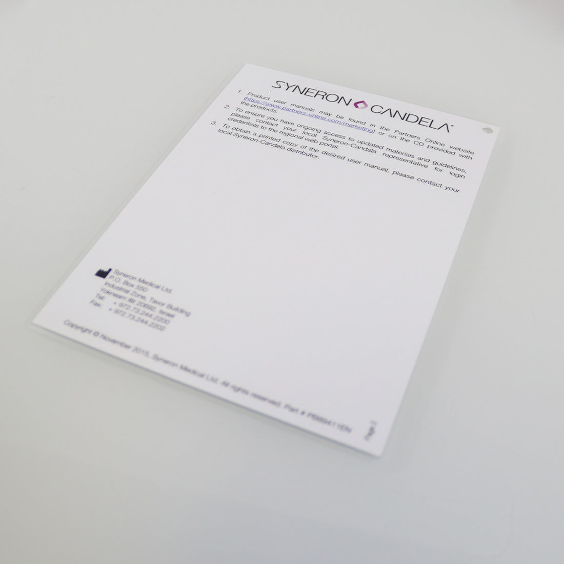 Syneron Candela Safety Quick Reference Guide Basic Protocol 11/2015 PB89411EN