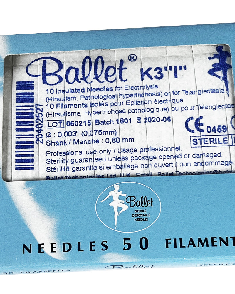 Ballet K3 "I" Insulated Electrolysis Needles Filaments Thermolysis K Shank LOT 50