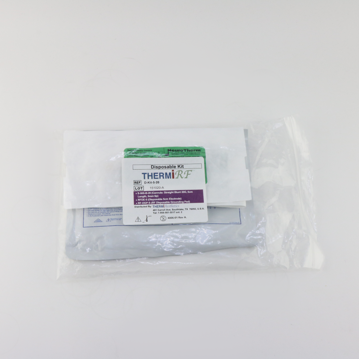 ThermiRF Disposable Kit D-KIT-5-20 Thermi RF Ground Pad Cannula EXP 2016