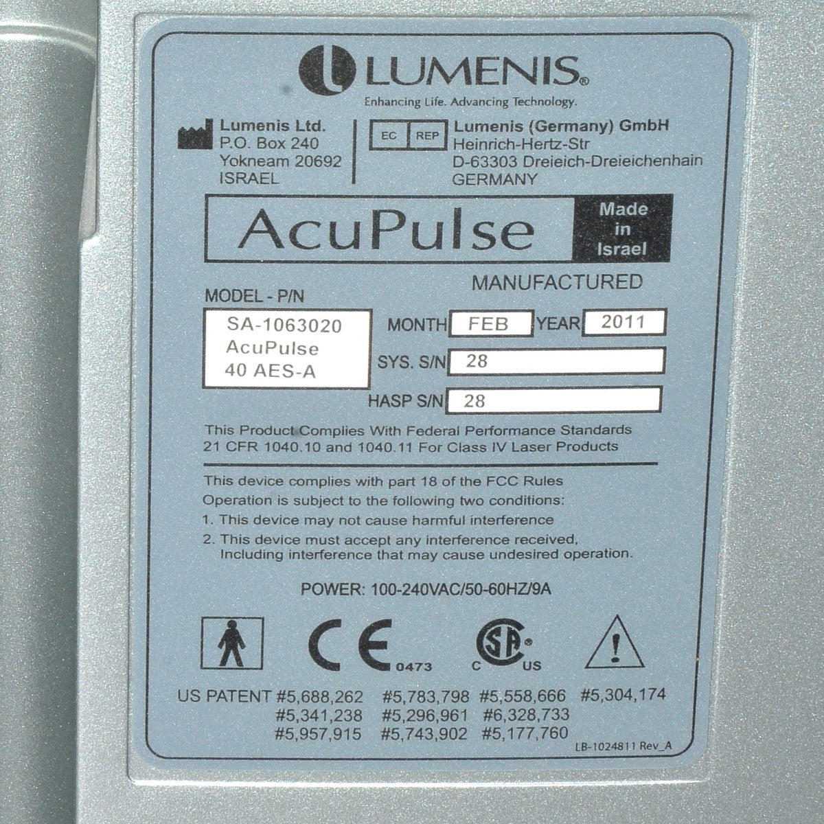 2011 Lumenis AcuPulse SurgiTouch Scanner Soft Tissue Surgical CO2 Laser System